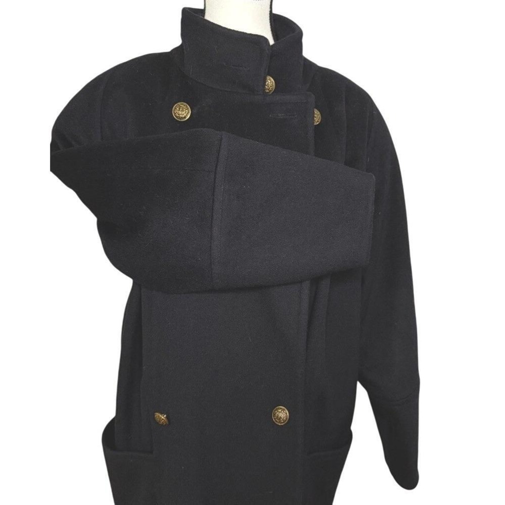 Vintage 80s Black Wool Blend Pea Coat Overcoat Military Nautical Punk Made USA